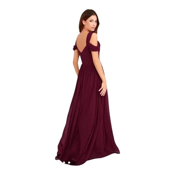 Lulus Make Me Move Burgundy Cold Shoulder Evening Gown Maxi Dress Womens XS - Picture 4 of 13